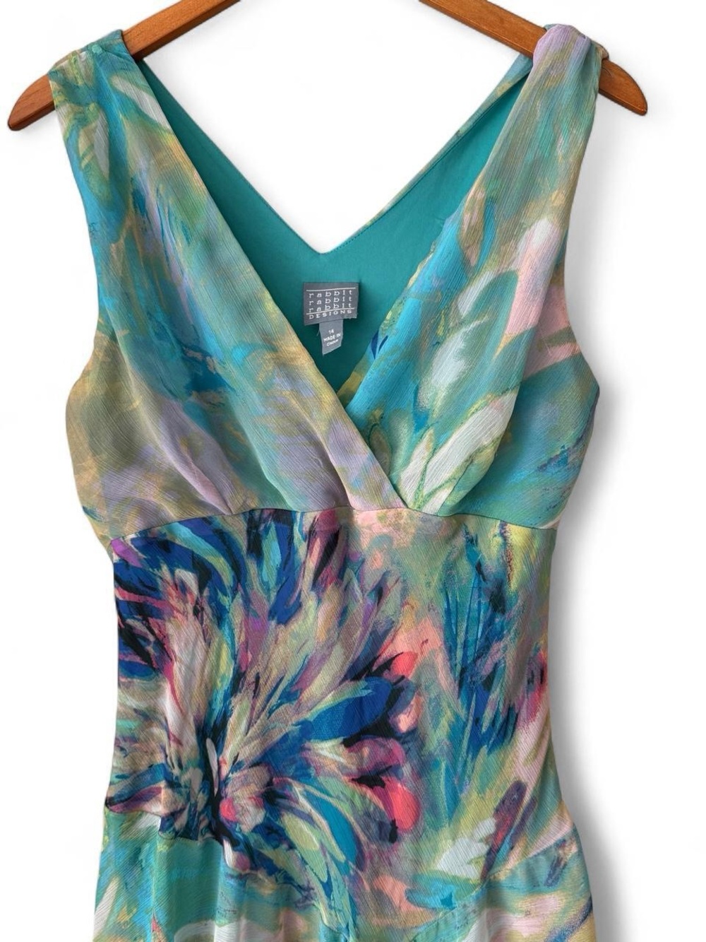 Rabbit Rabbit Rabbit Teal Multi-Color Asymmetrical Floral Dress - Picture 3 of 6